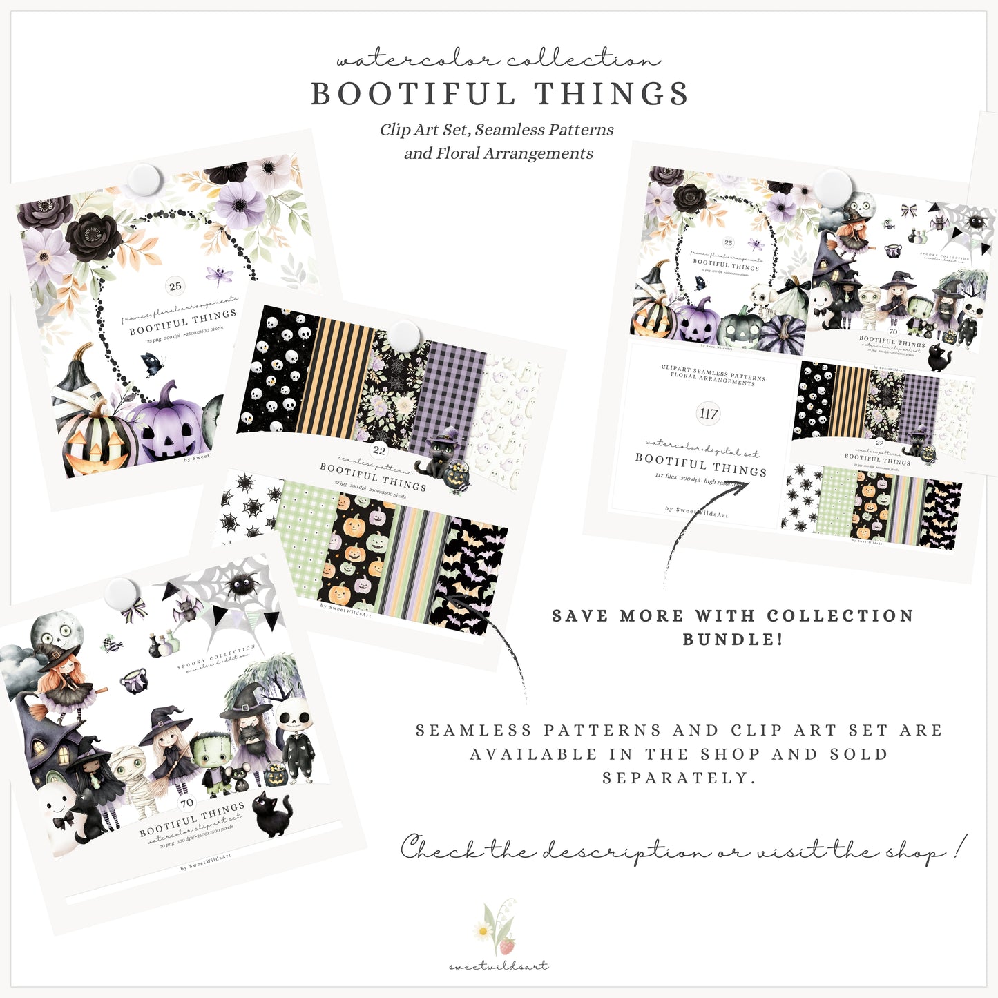 Bootiful Things - Floral Arrangements, Halloween Spooky Cute Bouquets | 25 PNG