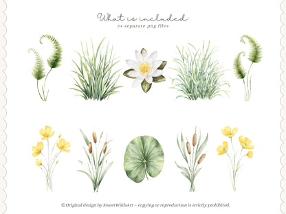 River Meadow - Floral Arrangements Clipart, Meadow Flowers, Water Lily, Botanical, Spring Summer | 24 PNG