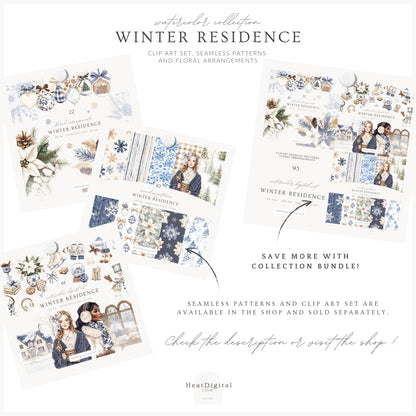 Winter Residence - Watercolor Floral Arrangements, Elegant Christmas Ornaments | 22 PNG