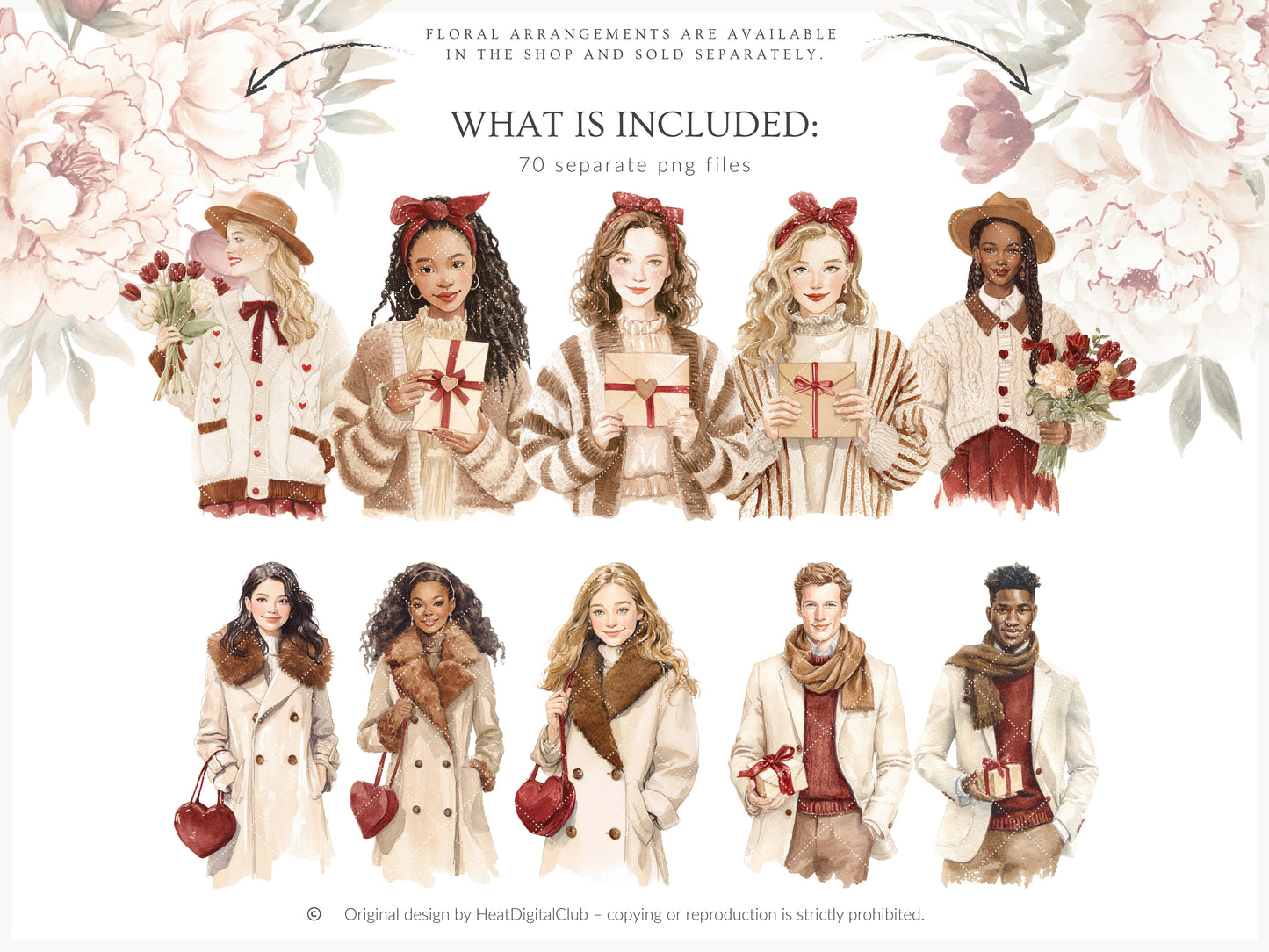 Cherry in Love - Valentine's Day Clipart, Cute Animals, Hearts, Cupcakes, Romantic Love | 70 PNG