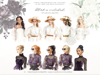 Day & Midnight - Clipart Set, Romantic Dark Gothic Clipart, Feminine, Cottagecore | 60 PNG