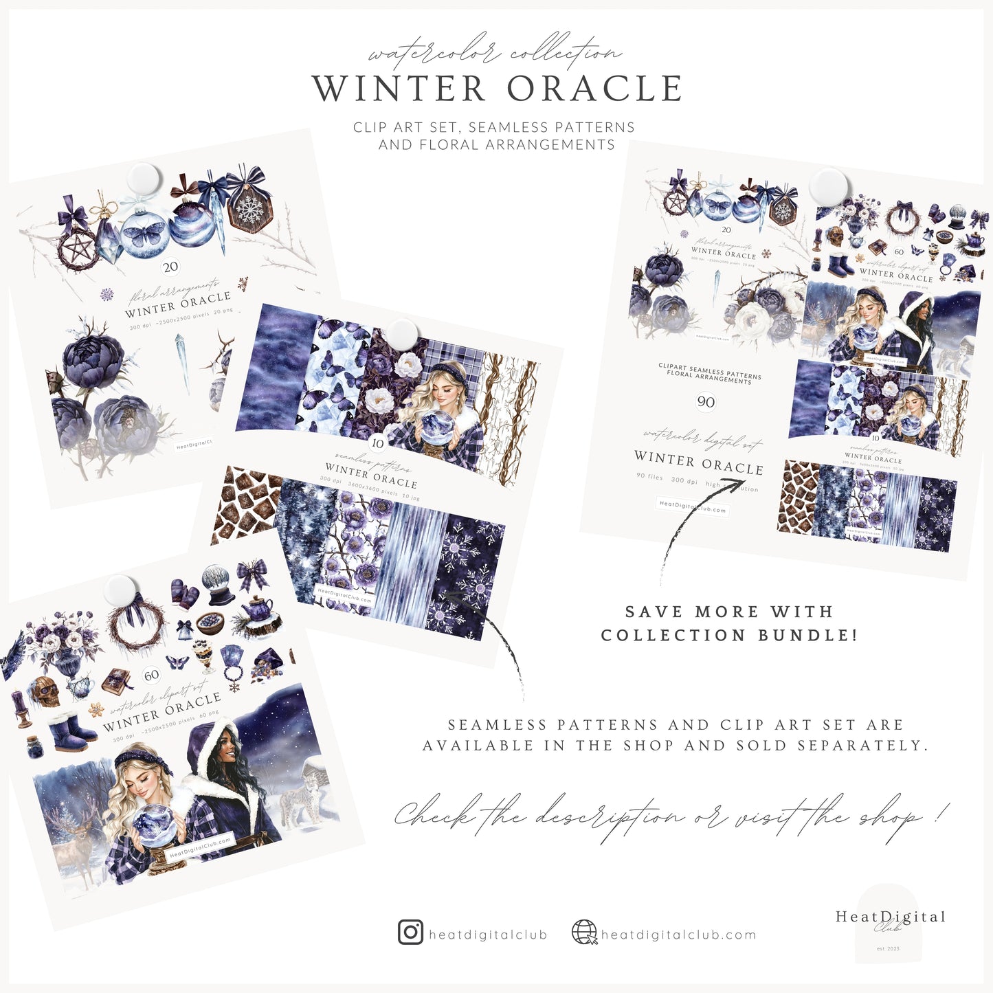 Winter Oracle - Floral Arrangements, Navy Violet Peonies, Enchanted Christmas | 20 PNG