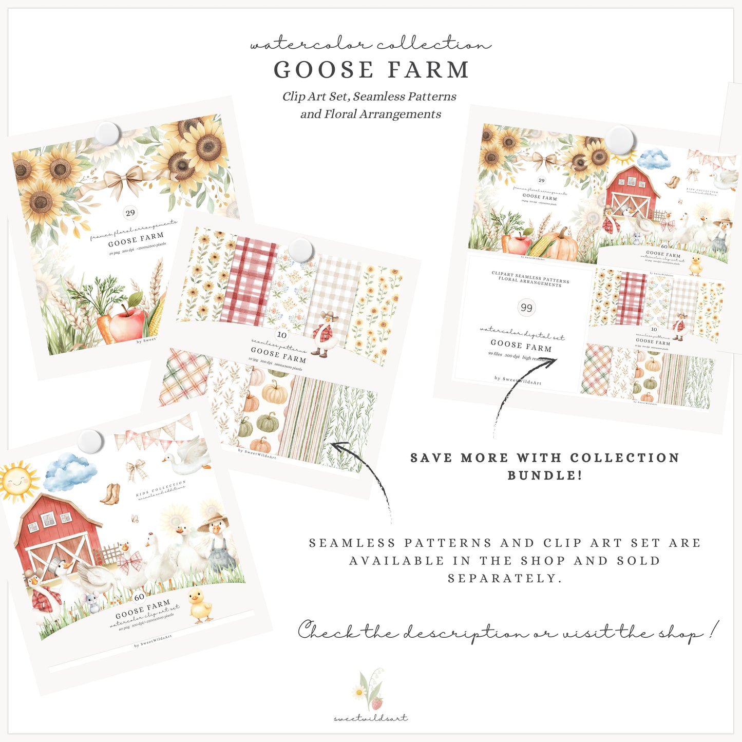 Goose Farm - Floral Arrangements Clipart, Sunflower, Autumn  Elements, Country