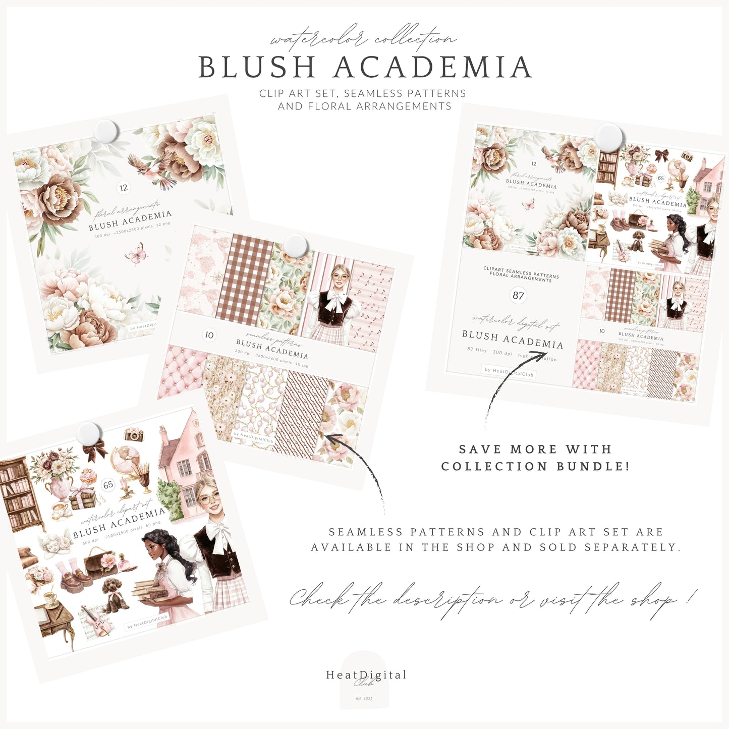 Blush Academia - Floral Arrangements, Peonies, Light Academia Flowers | 12 PNG