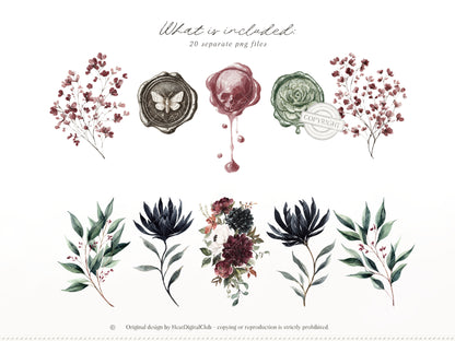Haunted Spring - Floral Arrangements Clipart, Gothic Floral, Dark Spring Flowers, Moody Botanical | 20 PNG