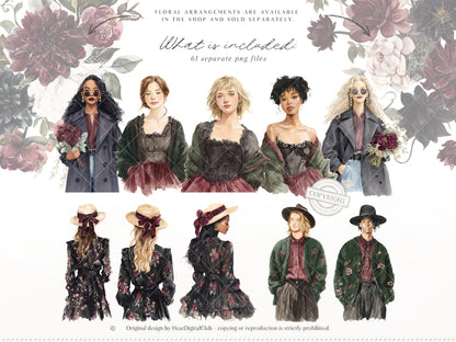 Haunted Spring - Gothic Spring Clipart, Dark Floral Clipart, Moody Spring, Cottagecore | 61 PNG