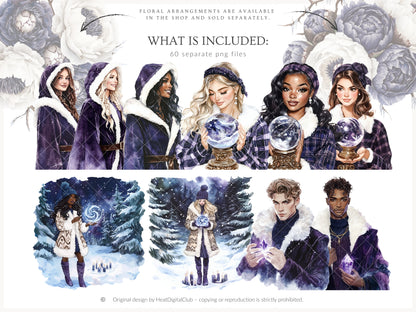 Winter Oracle - Watercolor Clipart, Magical, Snow Forest Witchy, Mystical | 60 PNG