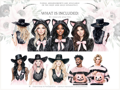 Pretty Haunting - Clipart, Black & Pink Halloween, Cozy Spooky Haunted House| 61 PNG