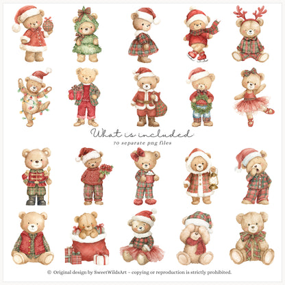 Holiday Classics - Christmas Teddy Bears Clipart, Cute Festive Nursery Animals | 70 PNG