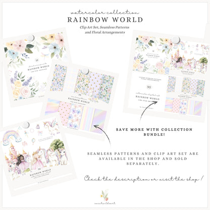 Rainbow World - Floral Arrangements, Pastel Watercolor Flowers  | 12 PNG
