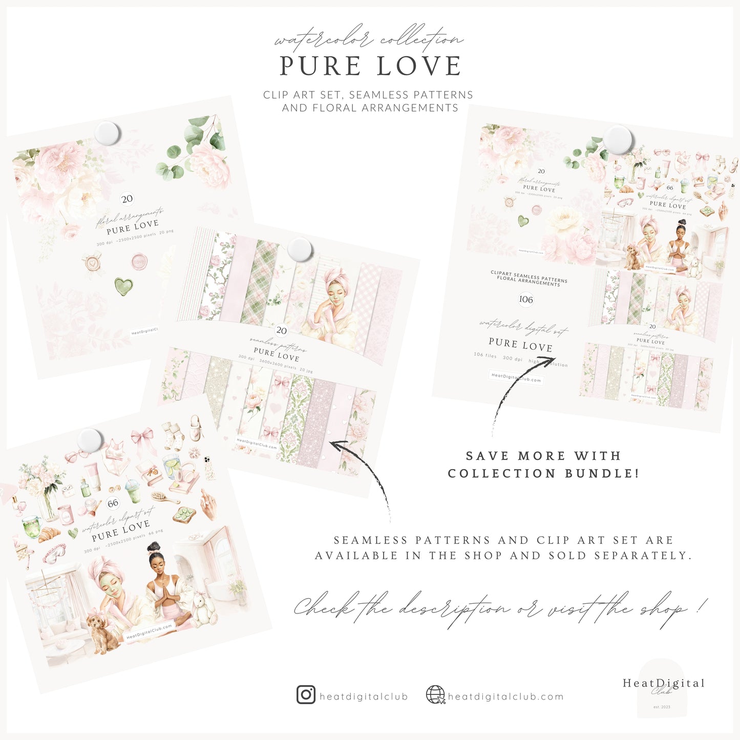 Pure Love - Floral Arrangements, Blush Pink Ivory, Romantic Bouquet, Feminine Peonies | 20 PNG