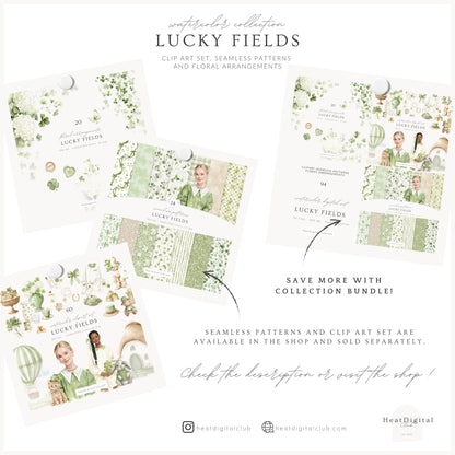 Lucky Fields - Floral Arrangements Clipart, St Patrick's Day Shamrock, Clover Hydrangea | 20 PNG