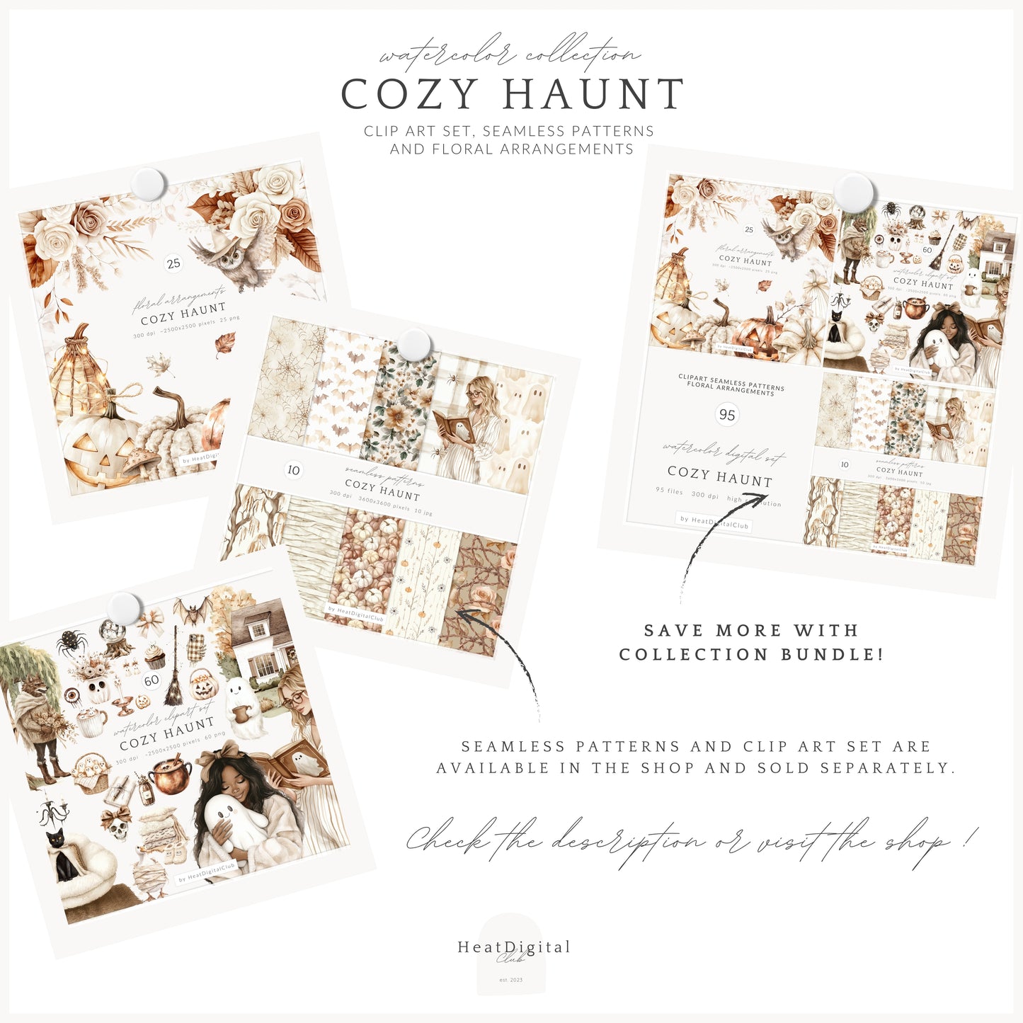Cozy Haunt - Floral Arrangements Clipart, Fall Halloween Pumpkins | 25 PNG
