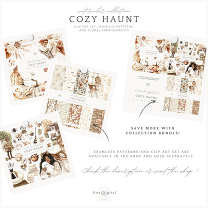 Cozy Haunt - Floral Arrangements Clipart, Fall Halloween Pumpkins | 25 PNG