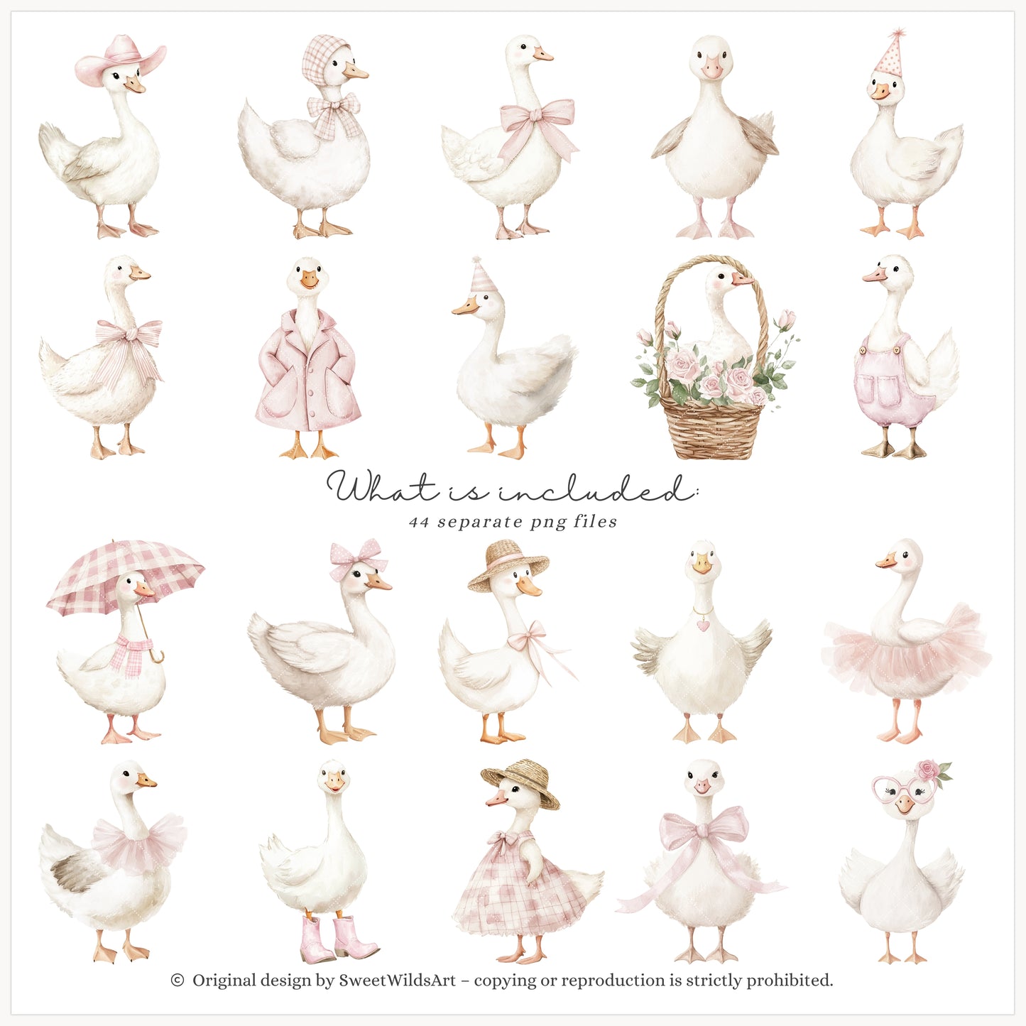 Girly Goose - Pink Silly Goose, Coquette Nursery, Boho Baby Shower | 44 PNG