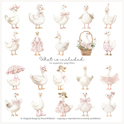 Girly Goose - Pink Silly Goose, Coquette Nursery, Boho Baby Shower | 44 PNG