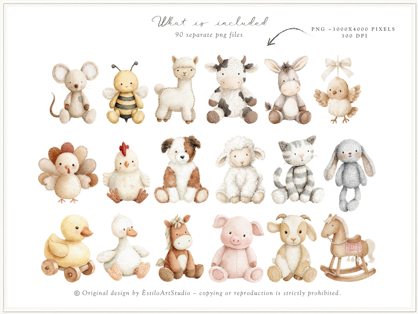 Farm Atelier - Clipart, Heirloom Nursery, Vintage Barn Animals, Farmhouse Baby Shower, Cottage Farm Seamless Patterns | 104 PNG/JPEG