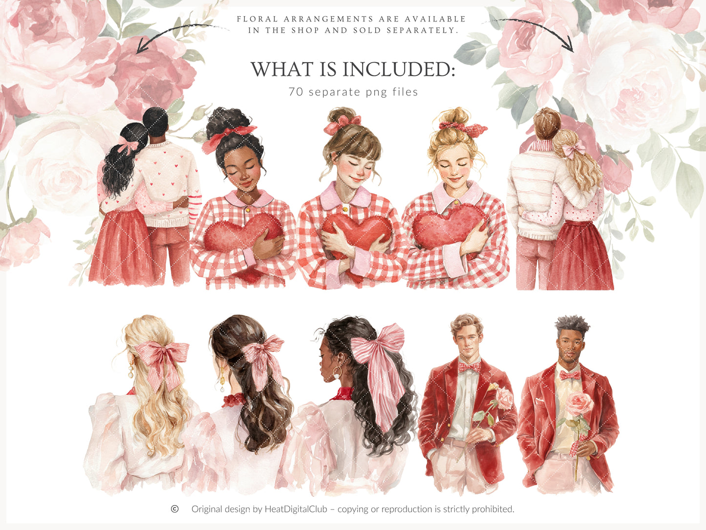 Heart to Heart - Valentine's Day Clipart, Cute Animals, Hearts, Bows, Romantic Love | 70 PNG