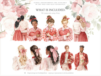 Heart to Heart - Valentine's Day Clipart, Cute Animals, Hearts, Bows, Romantic Love | 70 PNG