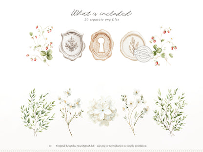 Country Spring - Floral Arrangements Clipart, White Lilac Flowers, Soft Neutral Bouquet, Cottagecore Floral | 20 PNG