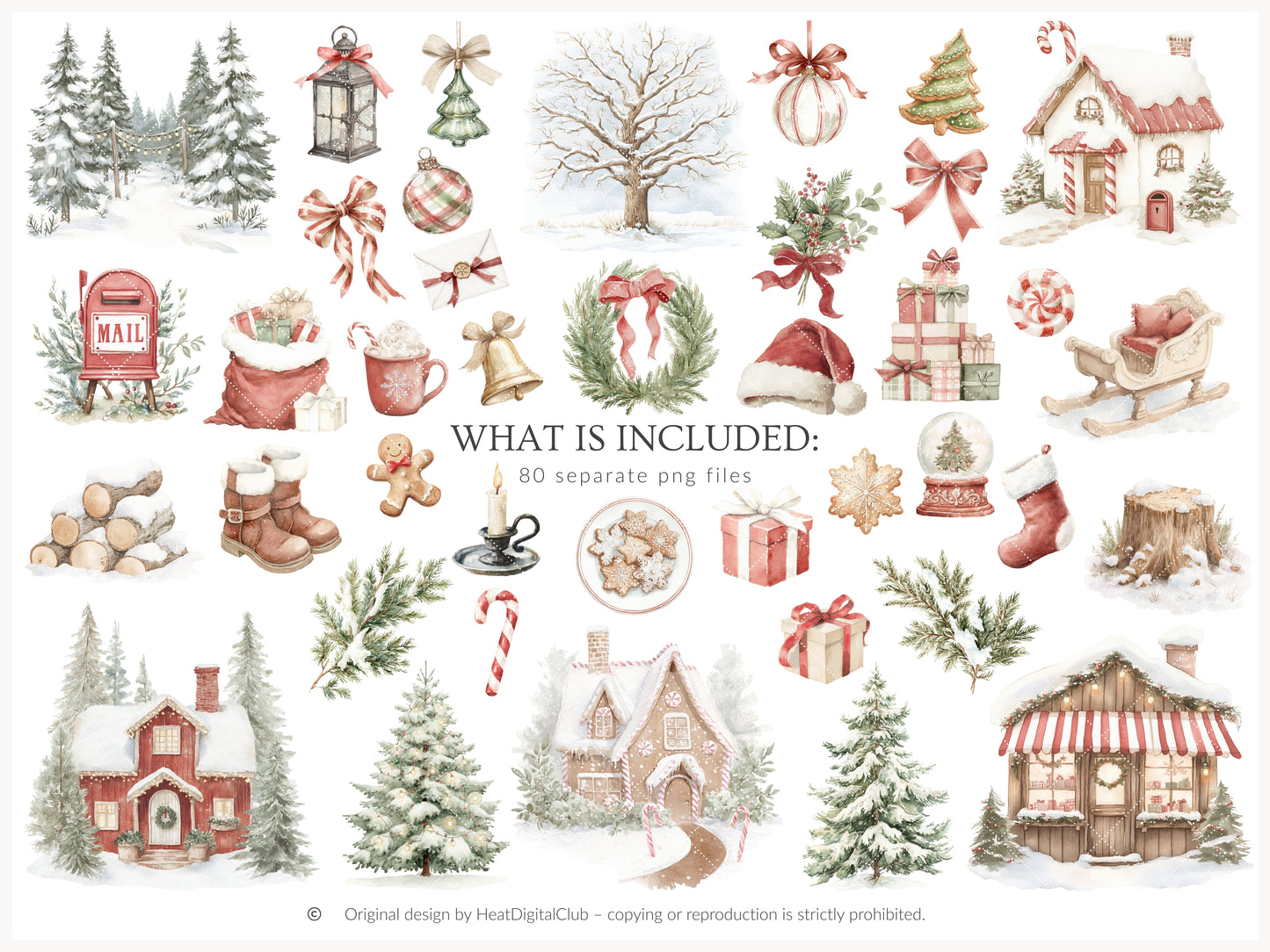Christmas Stories - Clipart, Cute Xmas, Classic Holidays, Baby Animals, Woodland Santa | 80 PNG/JPEG