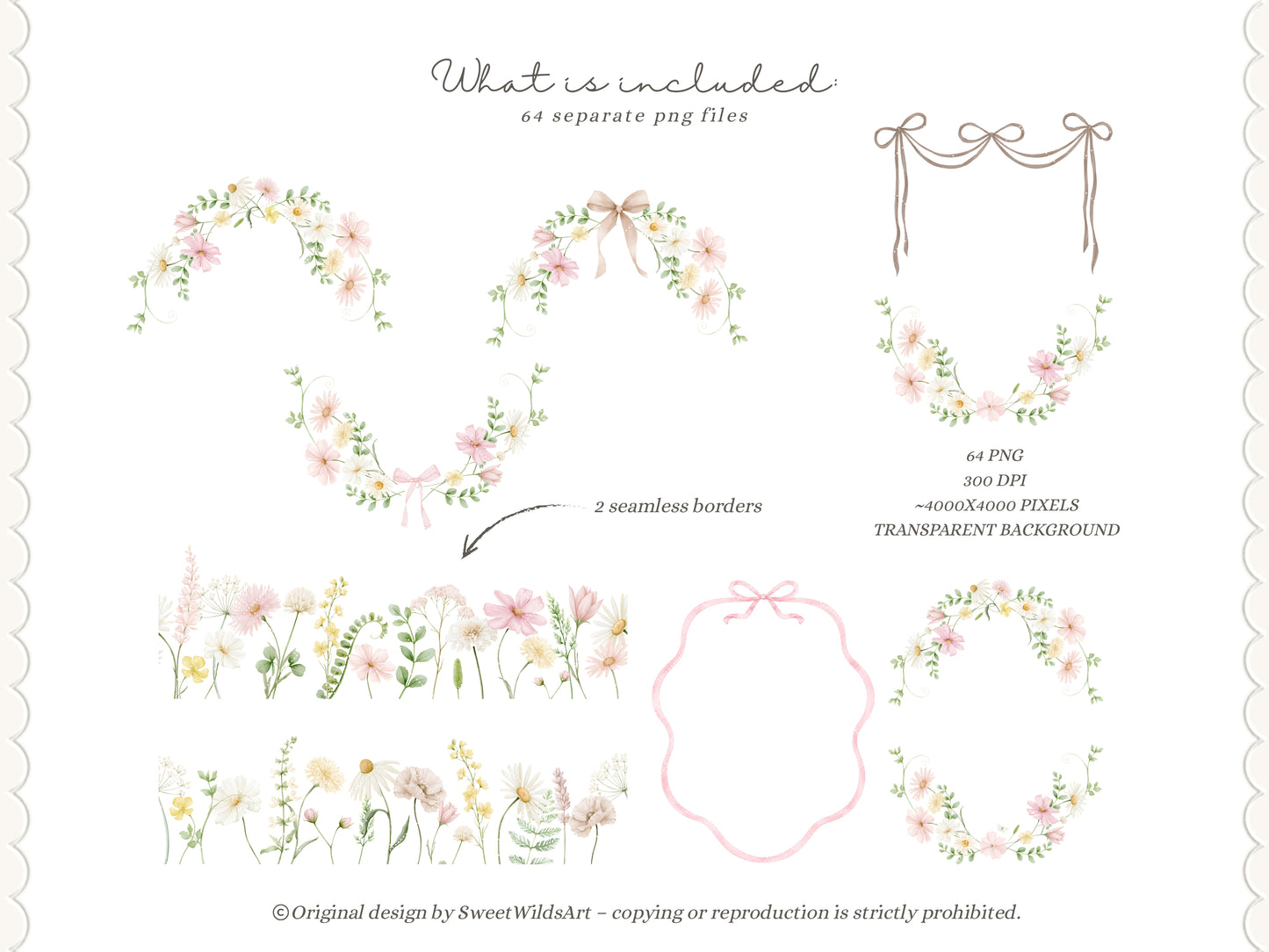 Sweet Wilds - Wildflowers Clipart, Meadow Flowers, Coquette Floral, Pink Ivory Flowers, Baby Shower | 70 PNG/JPEG