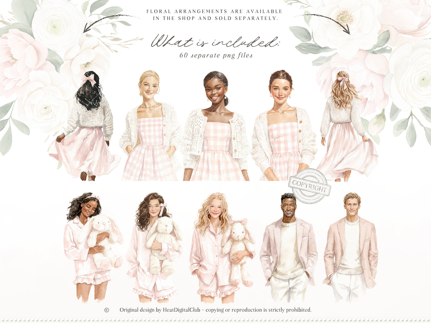 Easter Blush - Clipart, Elegant Easter, Pastel Pink Spring, Cottagecore, Bunny | 60 PNG