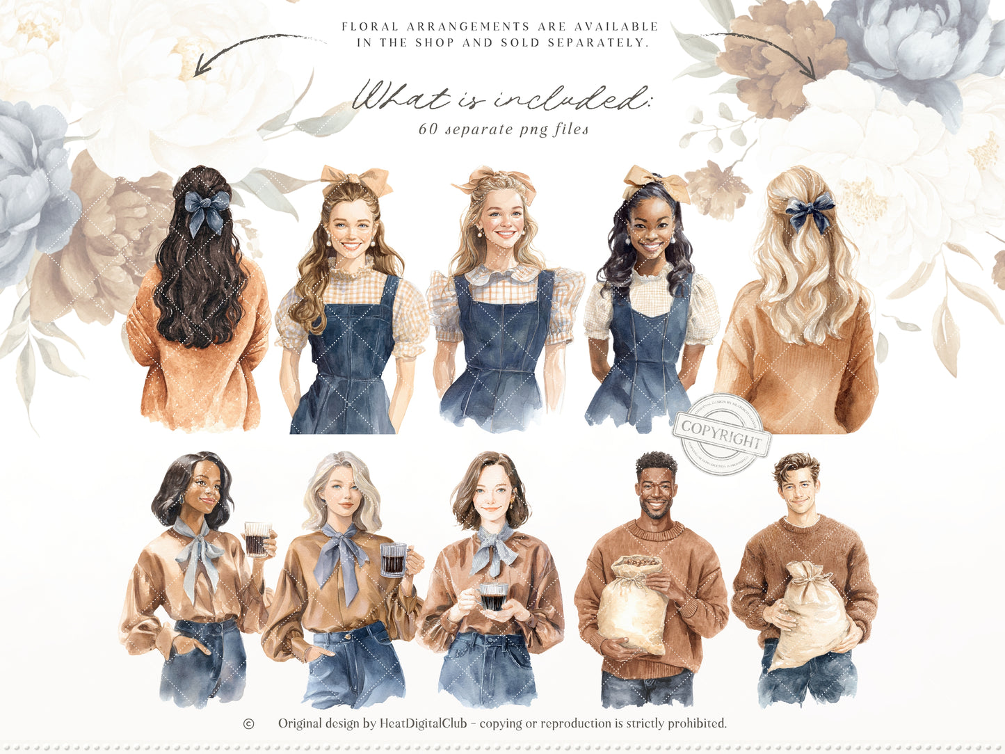 Coffee & Denim - Clipart Set, Denim Aesthetic, Cafe Decor, Cozy Lifestyle Cottagecore | 60 PNG