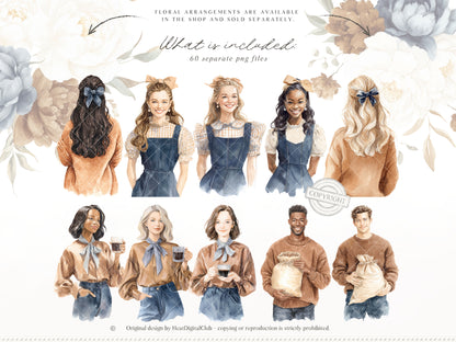 Coffee & Denim - Clipart Set, Denim Aesthetic, Cafe Decor, Cozy Lifestyle Cottagecore | 60 PNG