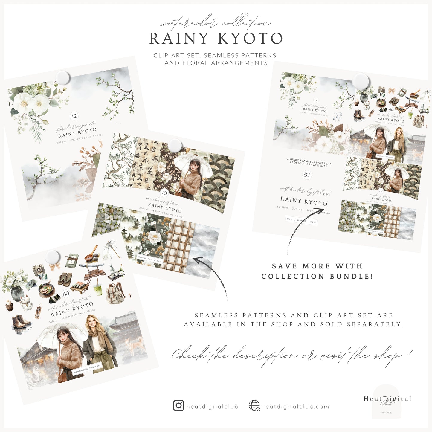 Rainy Kyoto - Floral Arrangements, White Elegant Flowers, Japanese Botanical | 12 PNG