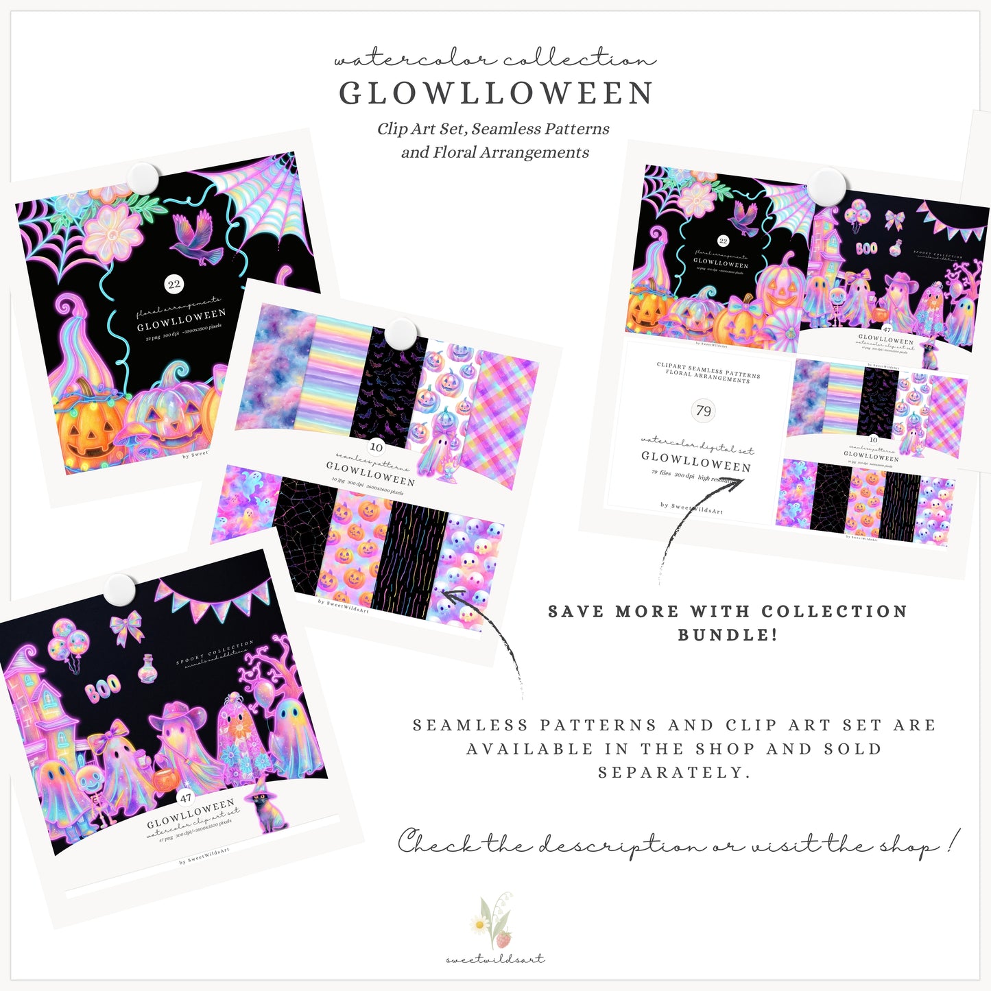 Glowlloween - Neon Halloween Floral Arrangements, Glowing Pumpkin, Flowers | 22 PNG