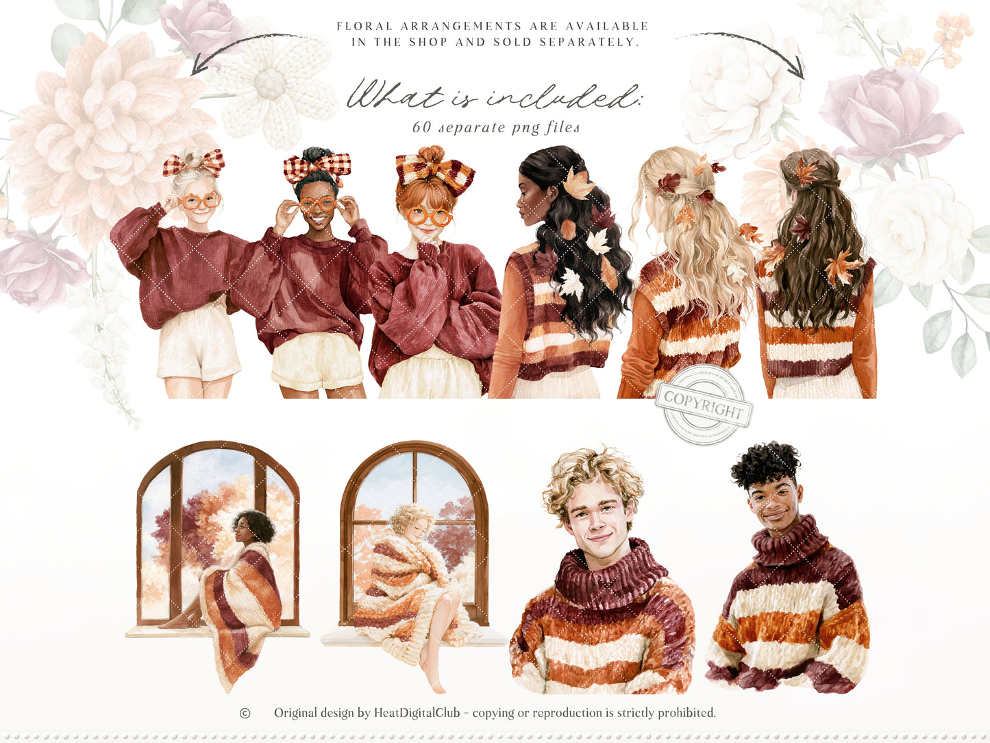 Knitted Fall - Clipart, Cozy Autumn Clipart, Pumpkin Aesthetic, Fall Cottagecore | 60 PNG