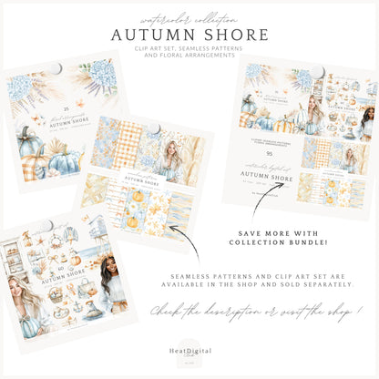 Autumn Shore - Floral Arrangements Clipart, Coastal, Hydrangea, Pumpkins | 25 PNG