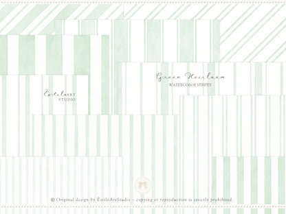 Green Heirloom - Seamless Patterns, Classic Stripe Gingham Damask Bows, Elegant Digital Paper | 20 JPEG