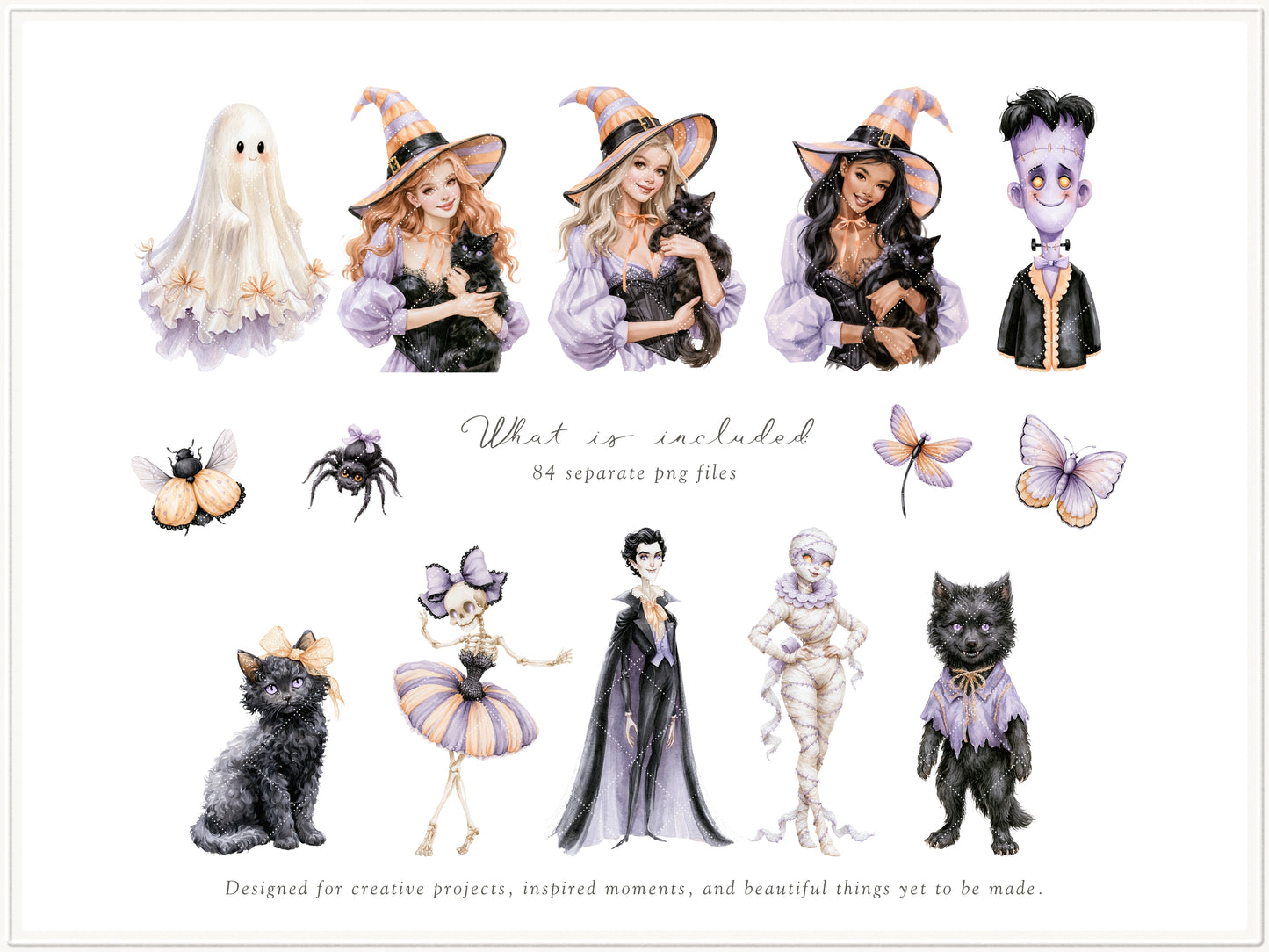 Witching Hour - Watercolor Halloween Clipart & Seamless Patterns Bundle, Spooky Witch Graphics | 94 PNG/JPEG