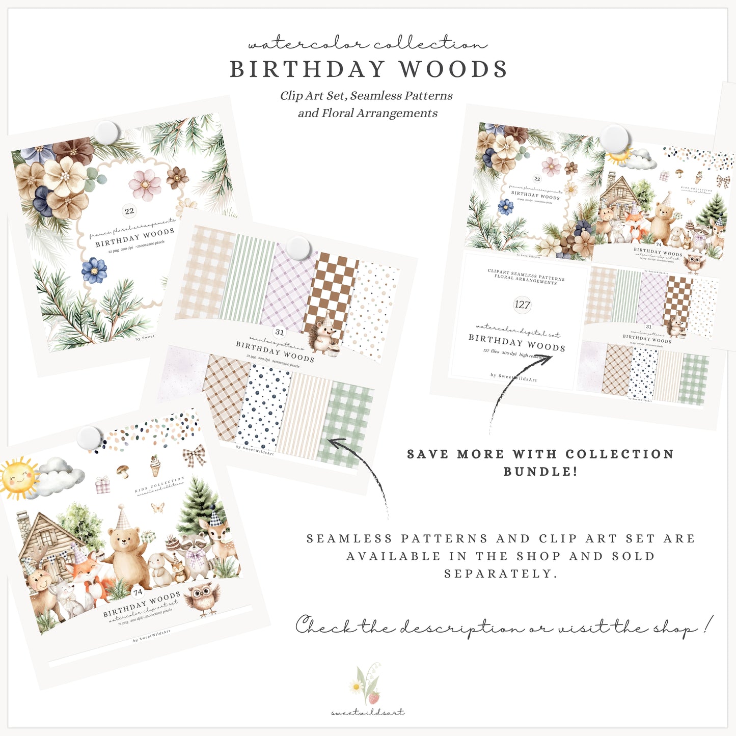 Birthday Woods - Floral Arrangements, Forest Frames and Bouquets, Rustic | 22 PNG