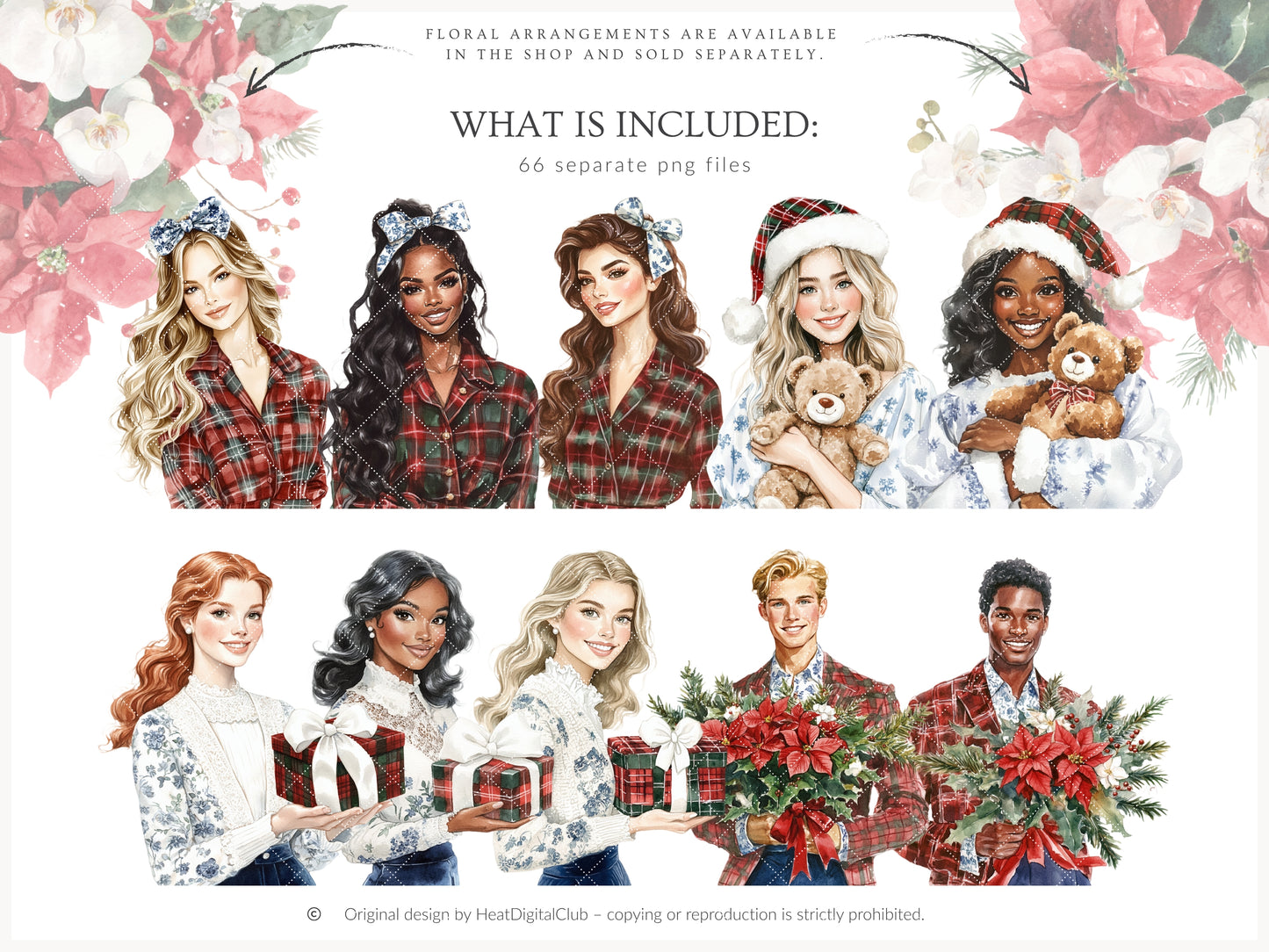 Chinoiserie Holidays - Clipart Set, Christmas, Tartan, Elegant Grandmillennial Winter | 66 PNG