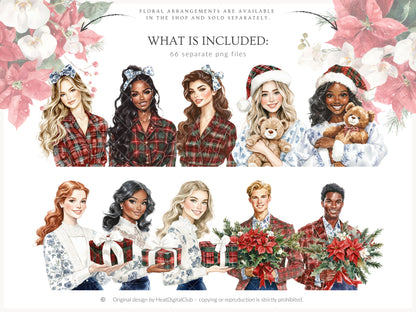 Chinoiserie Holidays - Clipart Set, Christmas, Tartan, Elegant Grandmillennial Winter | 66 PNG