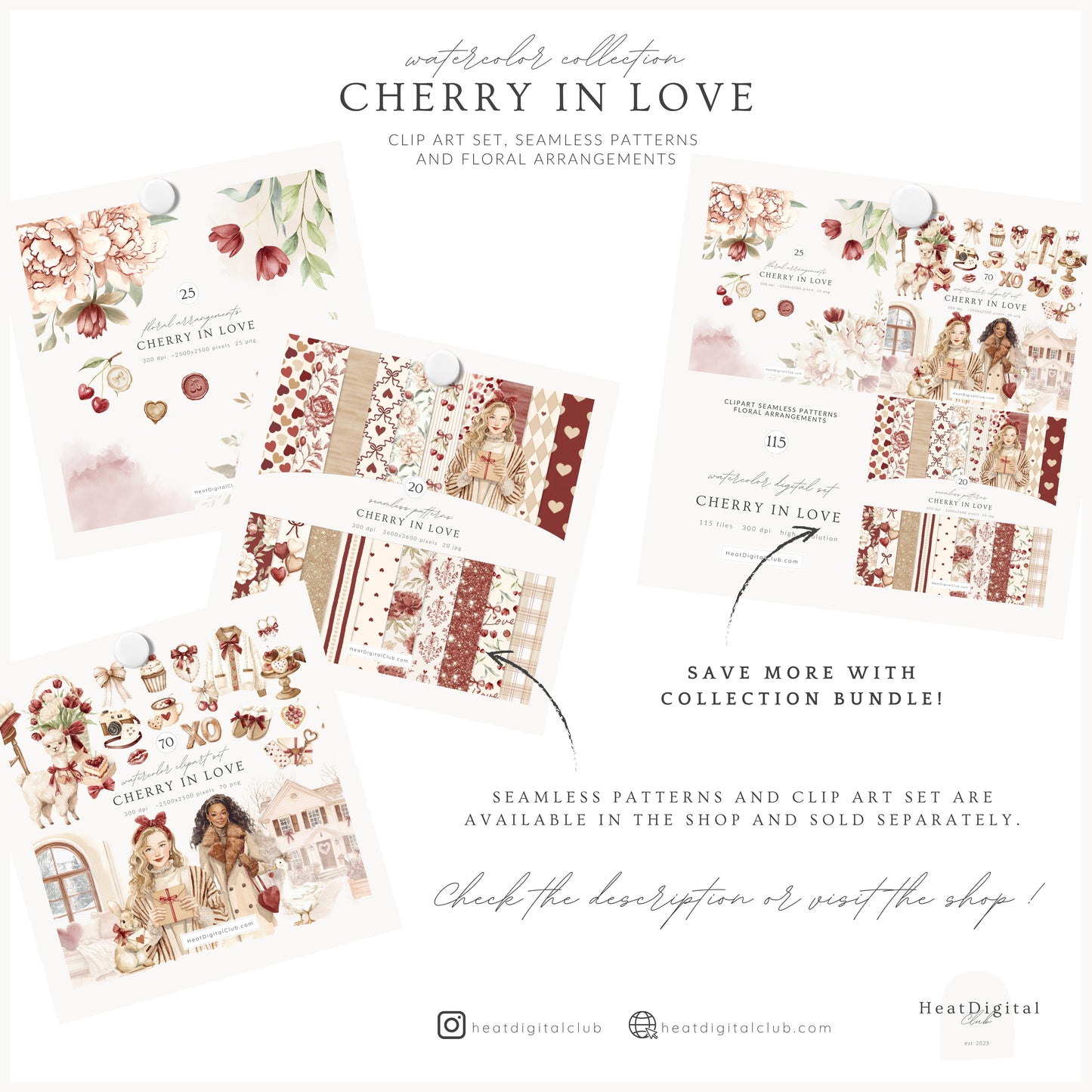 Cherry in Love - Valentine's Day Floral Arrangements Clipart, Valentine Peonies , Romantic | 25 PNG