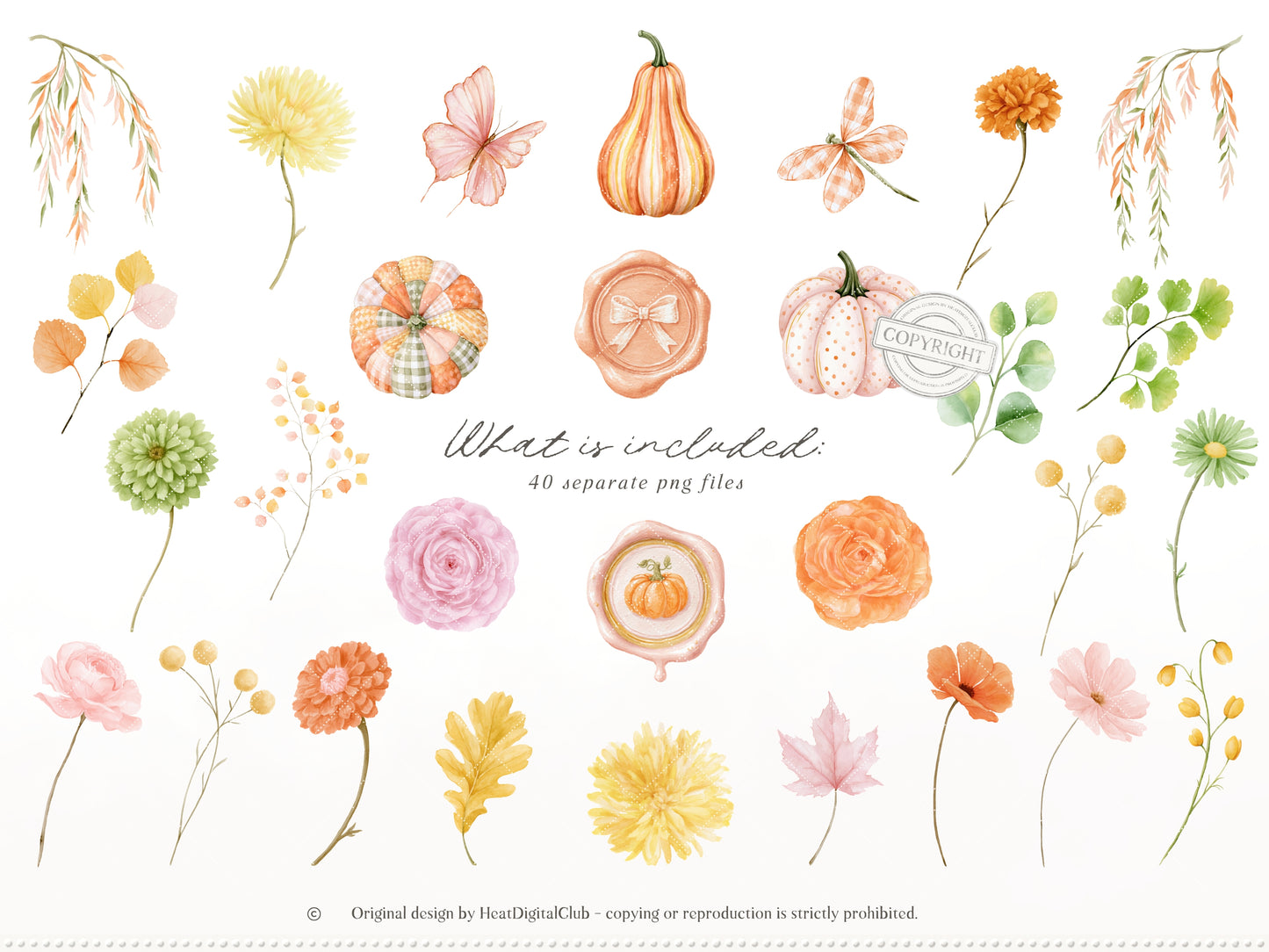 Joyful Fall - Floral Arrangements Clipart, Pink Orange Autumn Flowers, Watercolor Botanical, Fall Bouquets | 40 PNG