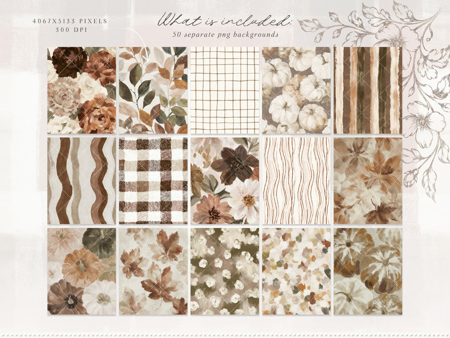 Autumn Palette - Clipart, Vintage Fall Backgrounds, Botanical Bundle | 121 PNG