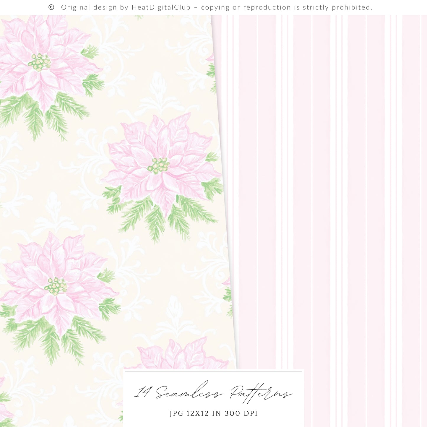 Merry Christmas - Seamless Patterns Set 4, Grandmillennial Holiday, Stripes, Plaid | 14 JPEG