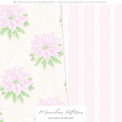 Merry Christmas - Seamless Patterns Set 4, Grandmillennial Holiday, Stripes, Plaid | 14 JPEG