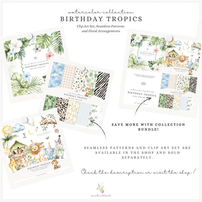 Birthday Tropics - Floral Arrangements Clipart, Jungle, Safari | 23 PNG