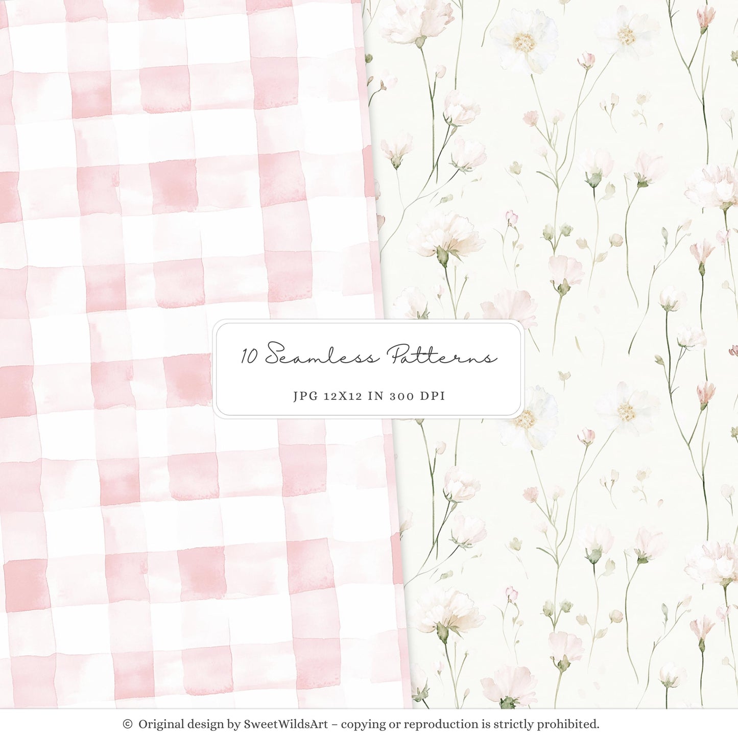 Sweet Fairyland - Seamless Patterns, Pastel Fairy Garden, Pink Floral | 10 JPEG