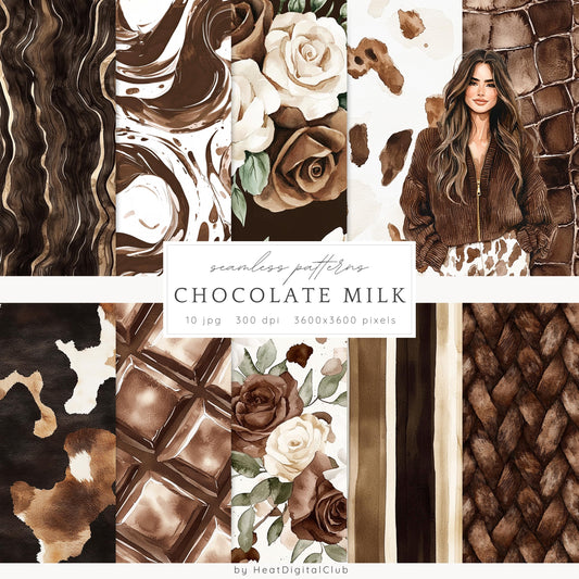 Chocolate Milk - Seamless Patterns, Cowhide, Leather, Knitted | 10 JPEG