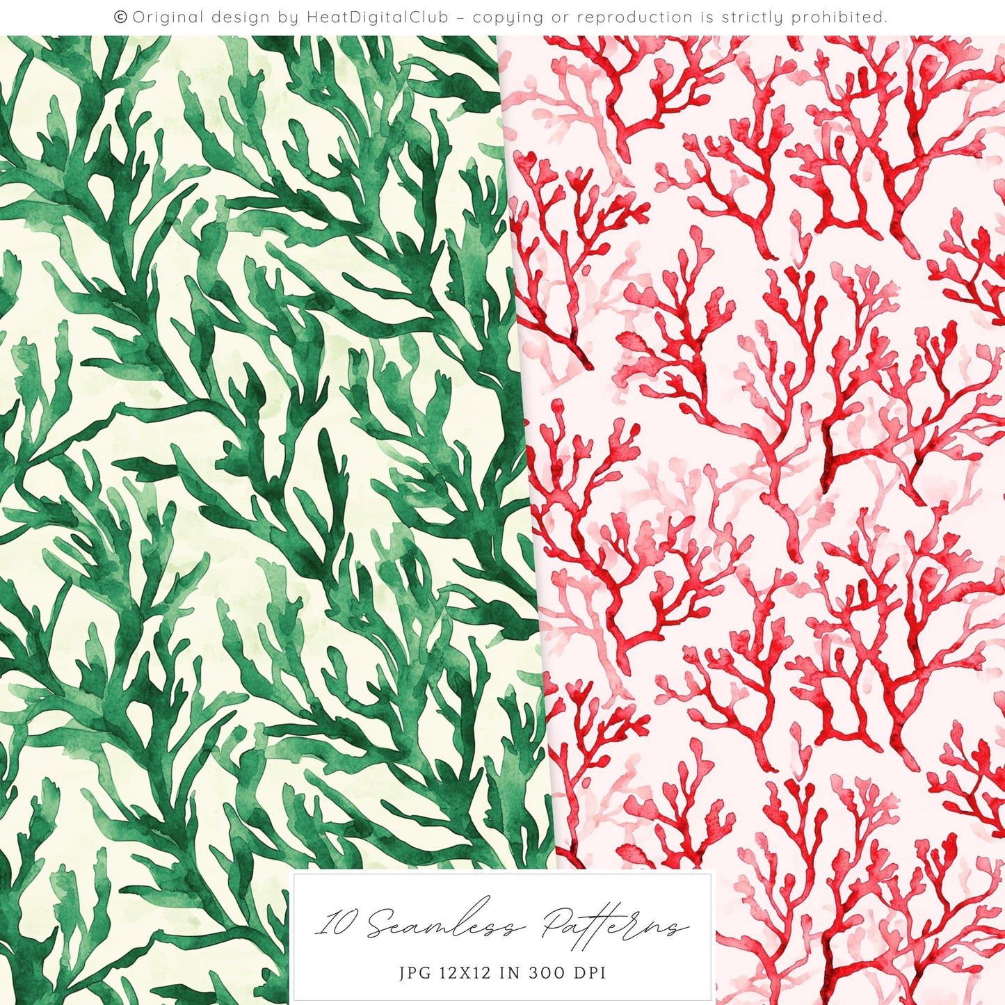 Modern Ariel - Coral, Ocean Seamless Patterns | 10 JPEG
