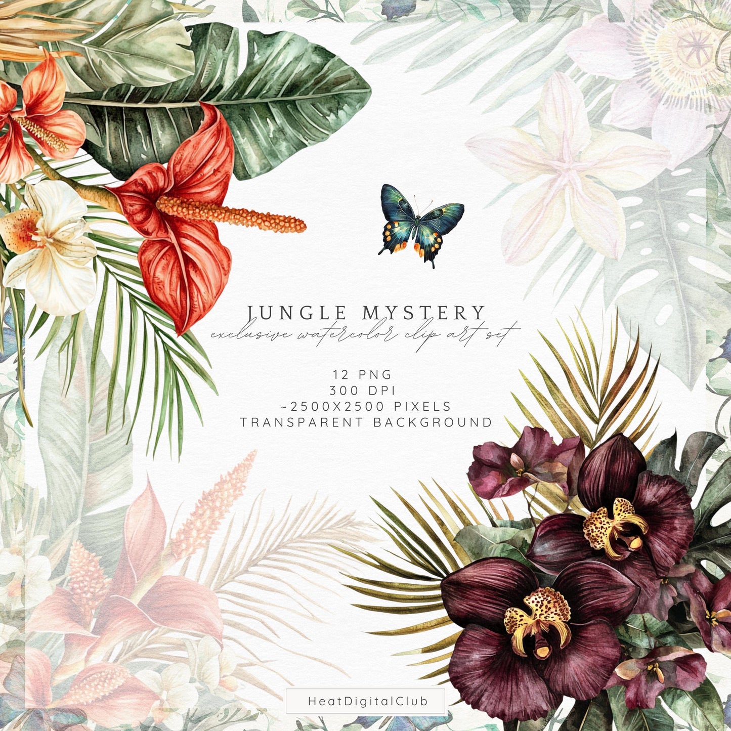 Jungle Mystery - Floral Arrangements, Tropical Flower Clipart | 12 PNG