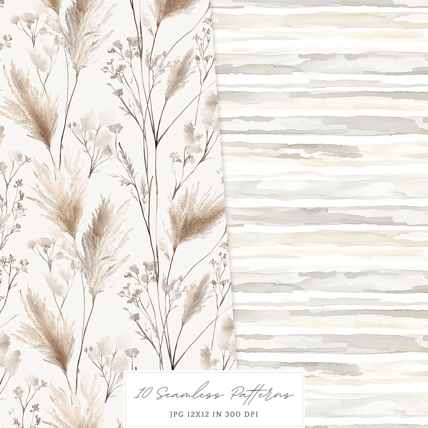 Ocean Breath - Seamless Patterns, Neutral Summer Beach  | 10 JPEG