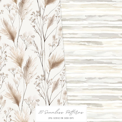 Ocean Breath - Seamless Patterns, Neutral Summer Beach  | 10 JPEG